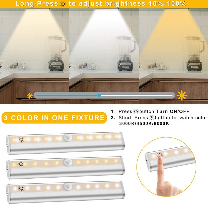Diomart Under Cabinet Lighting, Wireless Rechargeable Under Counter Lights with Remote Control, 20- LED Dimmable Led Closet Light Stick-on Anywhere Touch Night Light for Kitchen, Wardrobe (4 Pcs) - Image 2